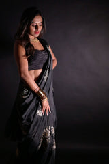 Pranwesha In Our Embroidered Black Silk Saree
