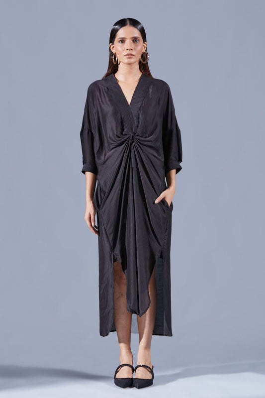 Raven Asymmetric Draped Dress - Auruhfy India