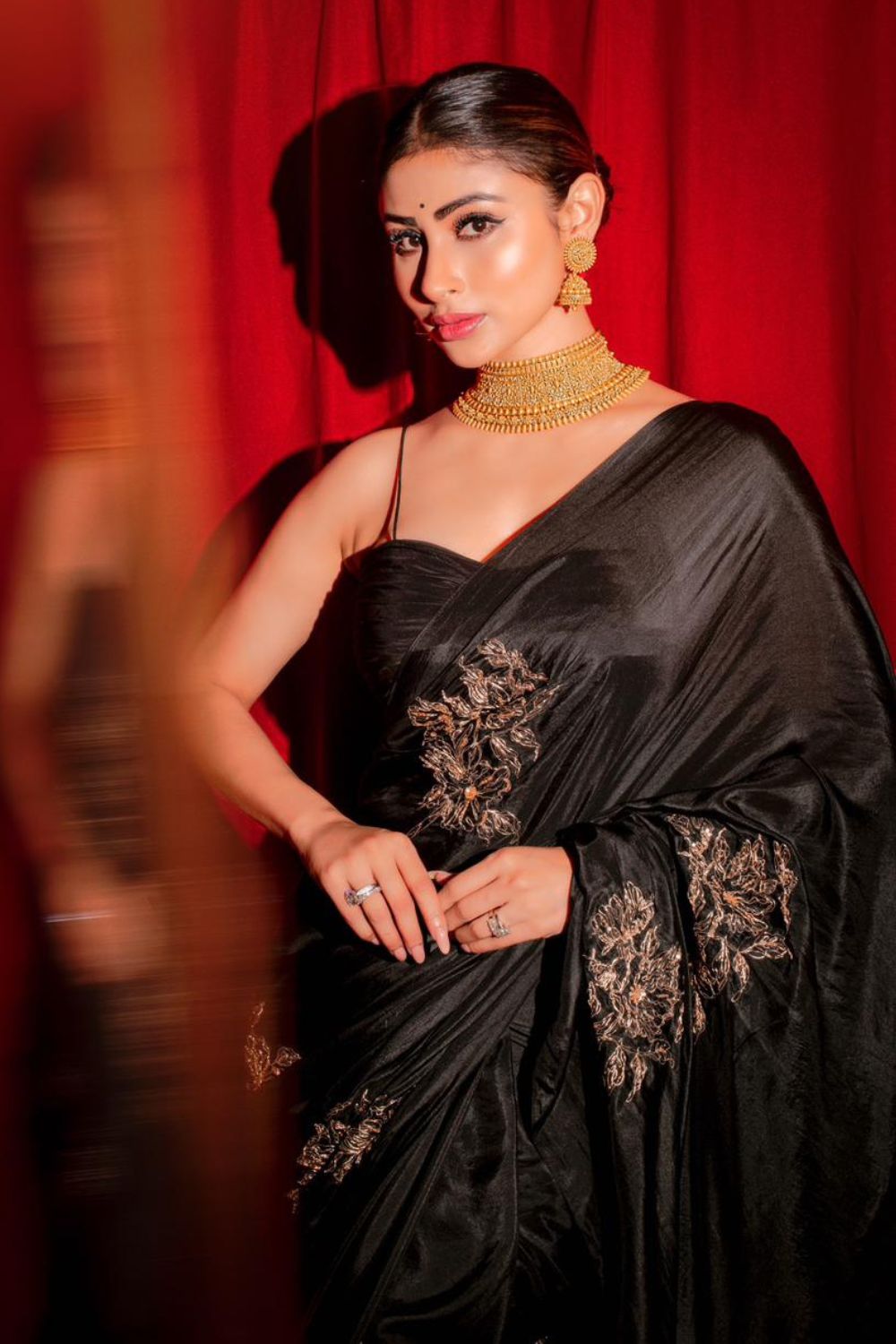 Mouni Roy In Our Embroidered Black Silk Saree - Auruhfy India
