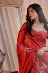 Kritika Khurana In Our Embroidered Burnt Red Silk Saree
