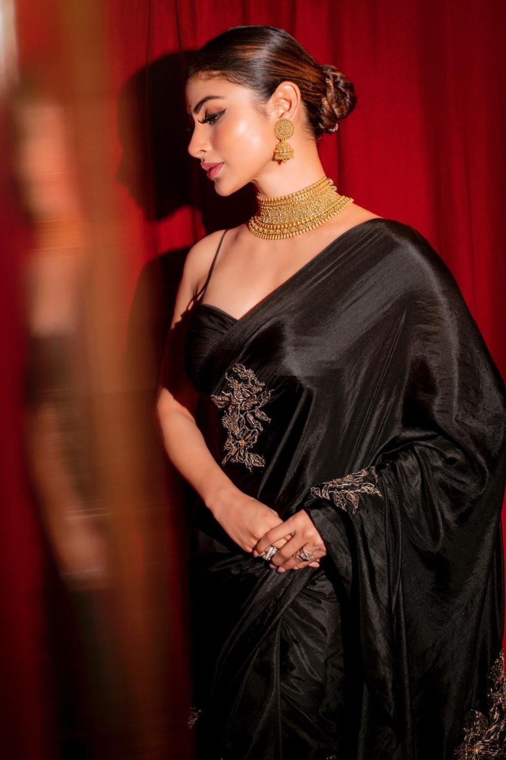 Mouni Roy In Our Embroidered Black Silk Saree - Auruhfy India