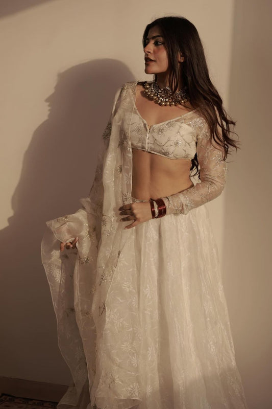 Kritika Khurana In Our Ecru Burnt Organza Lehenga Set - Auruhfy India