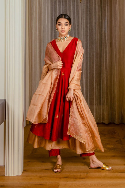 Burnt Red Layered Tunic Set