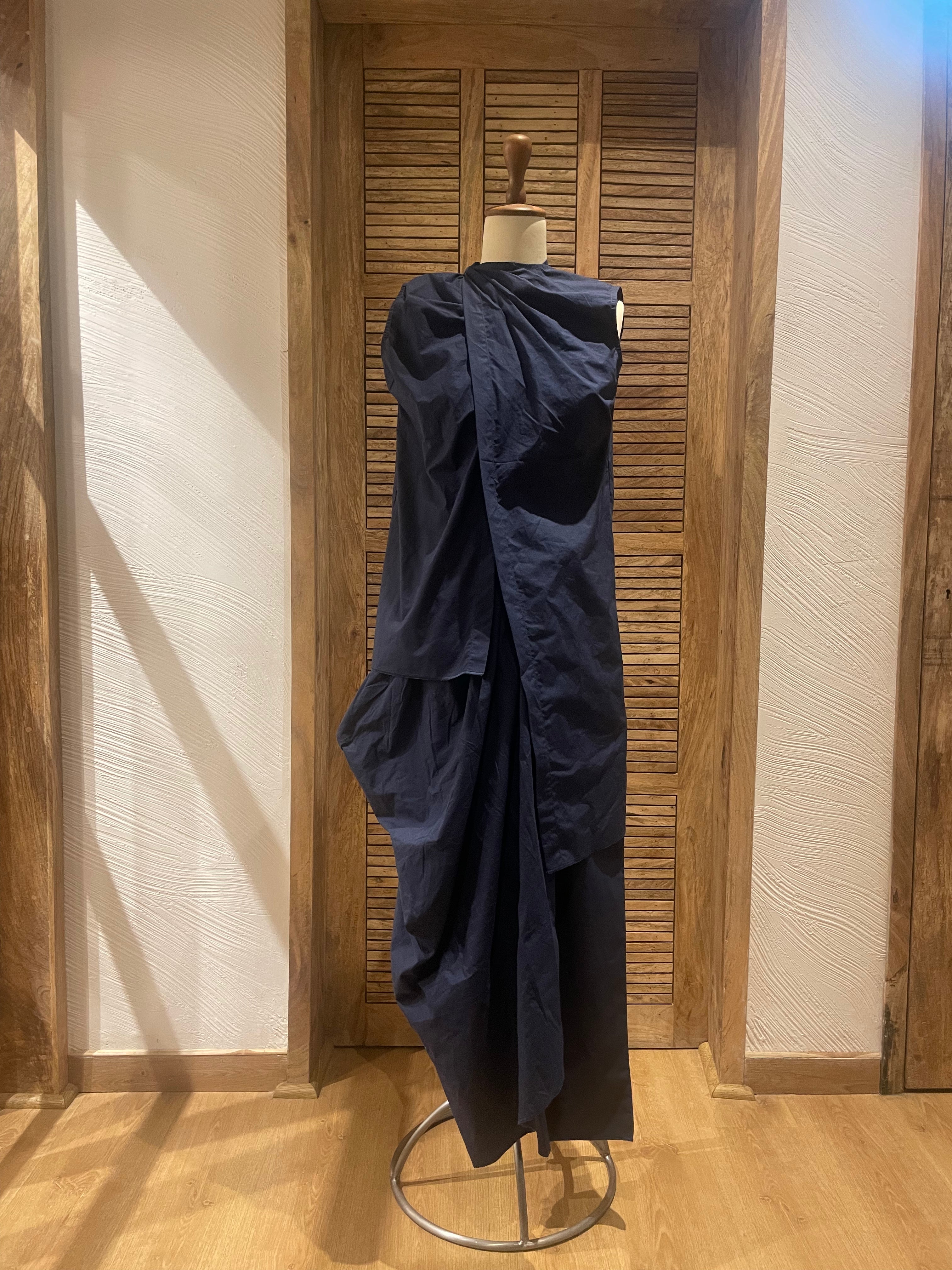 Masoom Asymmetric Draped Co-ord Set (Midnight Blue) - Auruhfy India