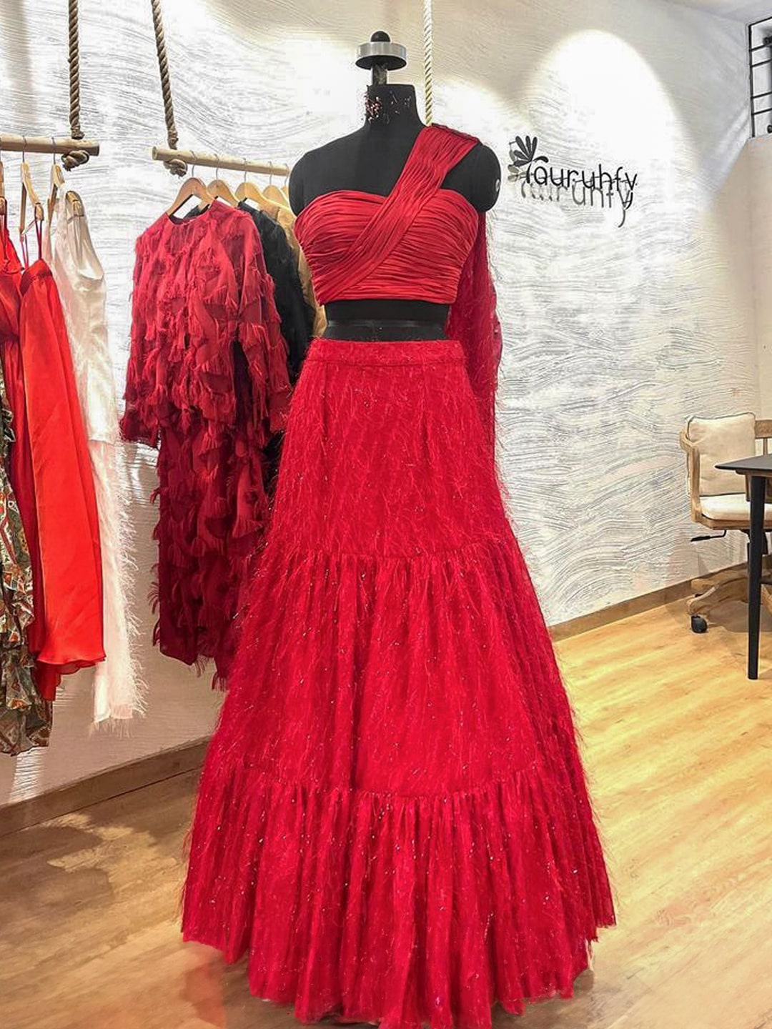 Scarlet Feather Lehenga Set - Auruhfy India
