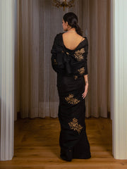 Embroidered Black Silk Saree