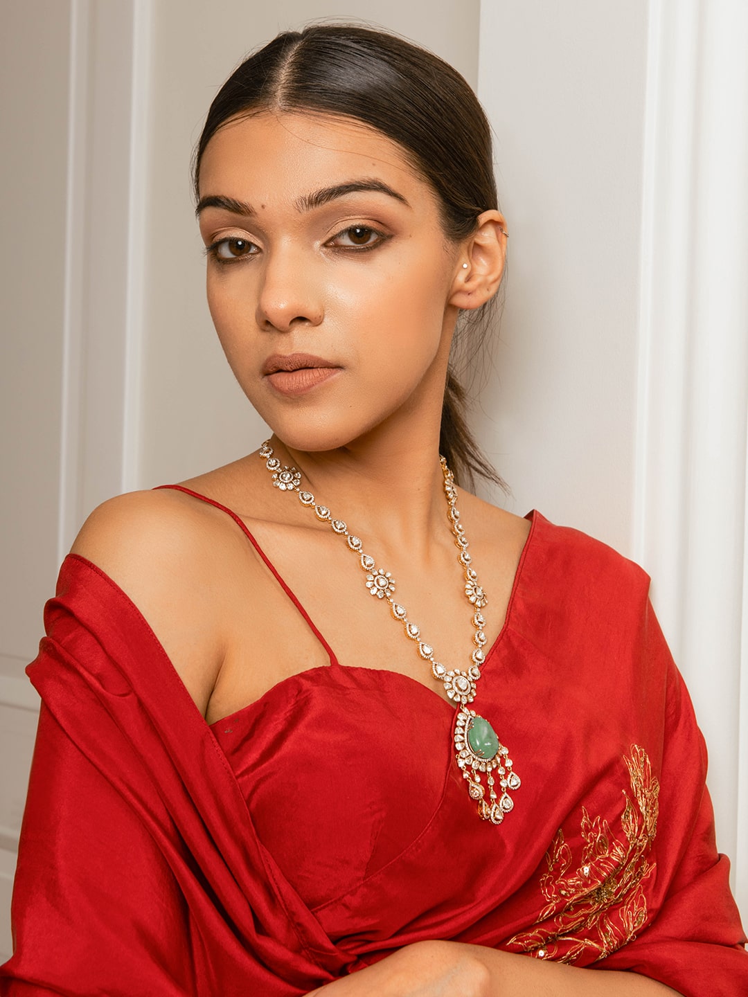 Embroidered Burnt Red Silk Saree - Auruhfy India