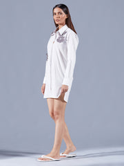 Embellished White Poplin Shirt Dress - Auruhfy India