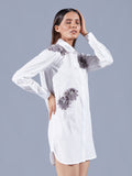 Embellished White Poplin Shirt Dress