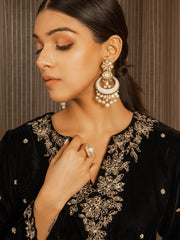 Embroidered Silk Velvet Kurta Set with Dupatta (Black)