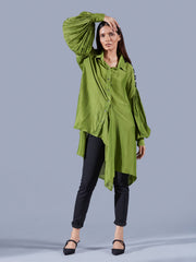 Fern Green Asymmetric Shirt - Auruhfy India