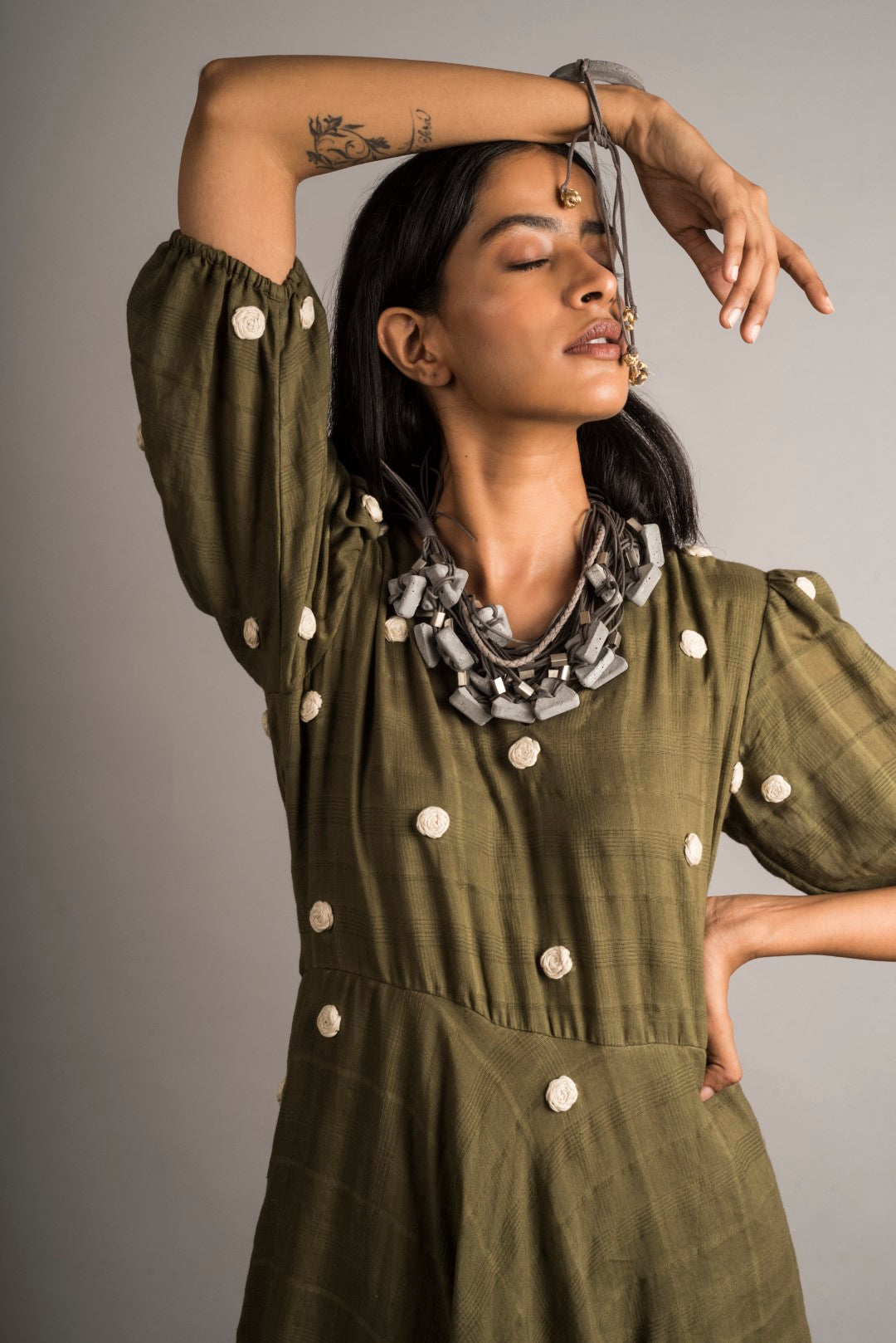 Moss Green Layered Tunic Set - Auruhfy India