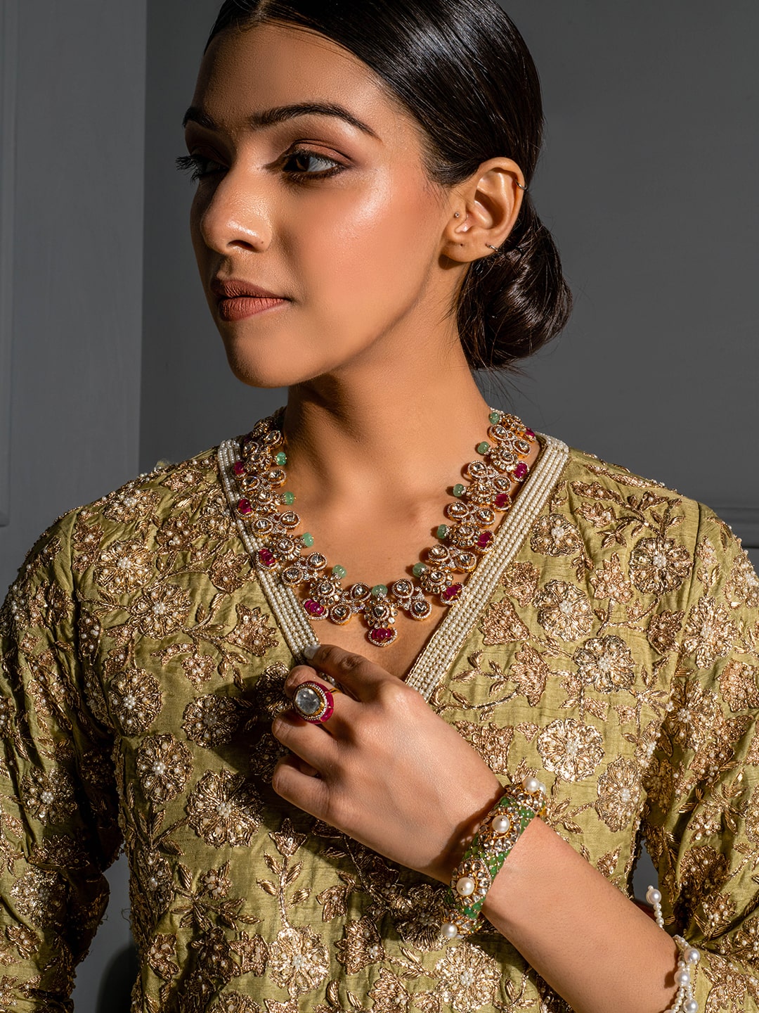 Pear Green Embellished Tunic Set - Auruhfy India