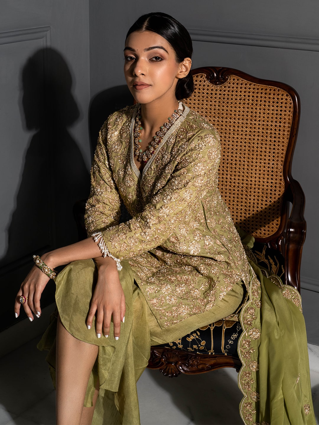 Pear Green Embellished Tunic Set - Auruhfy India