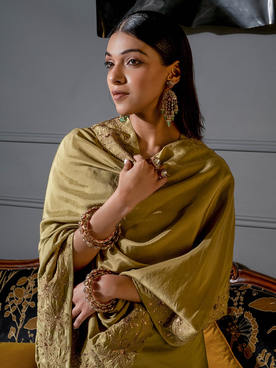 Embroidered Pear Green Silk Saree - Auruhfy India