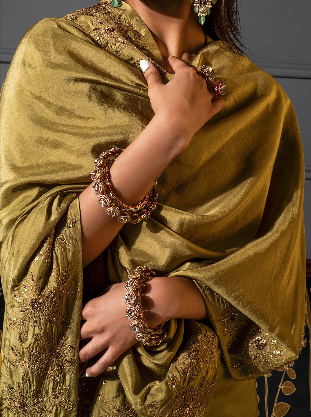 Embroidered Pear Green Silk Saree - Auruhfy India