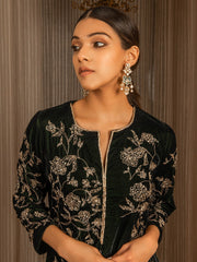 Rubina Dilaik In Our Silk Velvet A-Line Embroidered Kurta Set - Auruhfy India