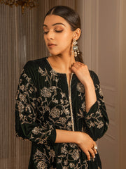 Rubina Dilaik In Our Silk Velvet A-Line Embroidered Kurta Set - Auruhfy India