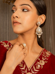 Silk Velvet Embroidered Kurta Set (Deep Red) - Auruhfy India