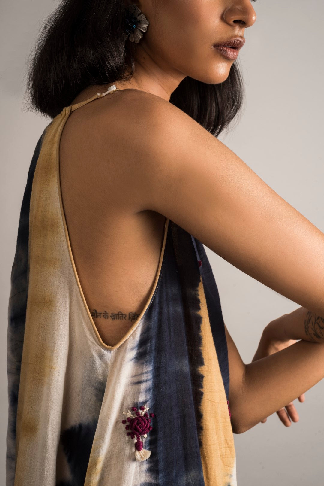 Striped Tie-Dye Embroidered Dress / Set - Auruhfy India