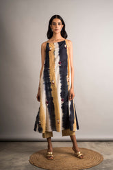 Striped Tie-Dye Embroidered Dress / Set - Auruhfy India