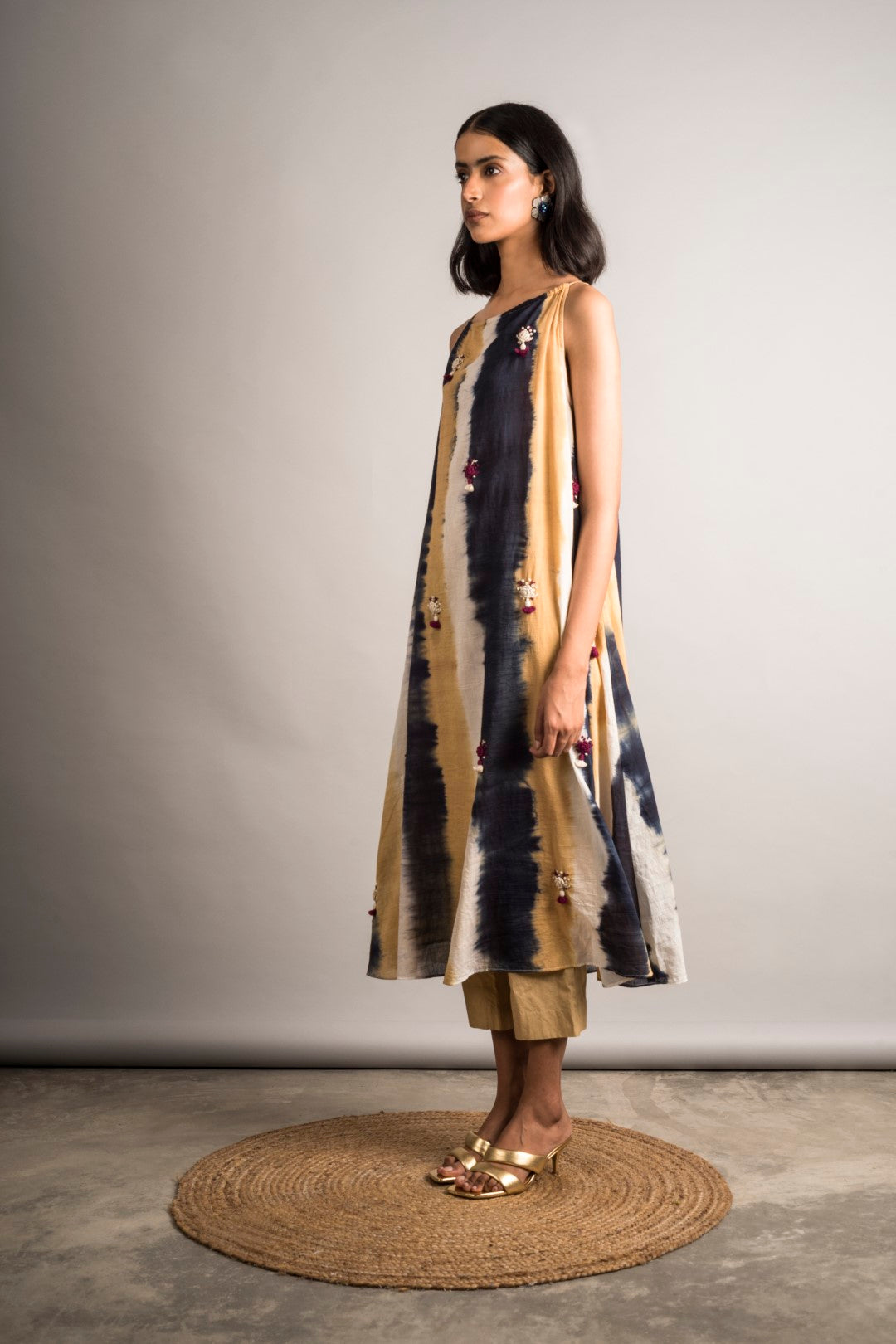 Striped Tie-Dye Embroidered Dress / Set - Auruhfy India