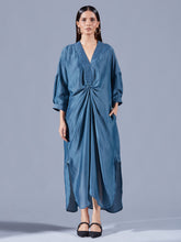 Teal Asymmetric Draped Dress - Auruhfy India