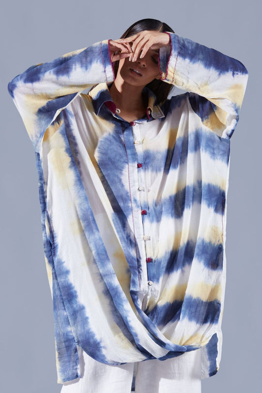 Striped Tie Dye Cowl Tunic - Auruhfy India