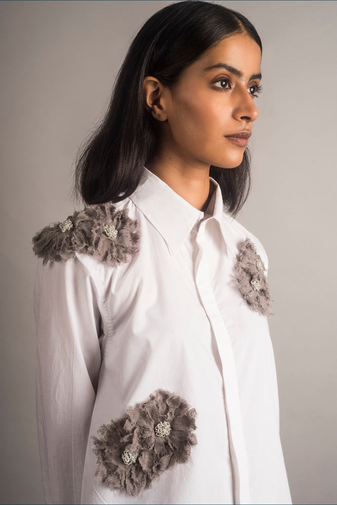 Embellished White Poplin Shirt