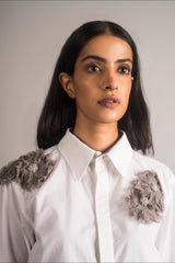 Embellished White Poplin Shirt - Auruhfy India
