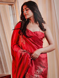 Embroidered Burnt Red Silk Saree