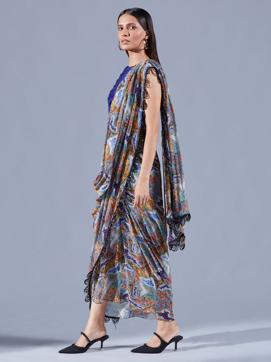 Antheia Draped Saree Set - Auruhfy India