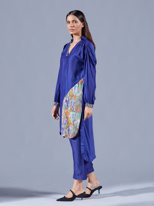 Berry Blue Hi Low Tunic Set - Auruhfy India