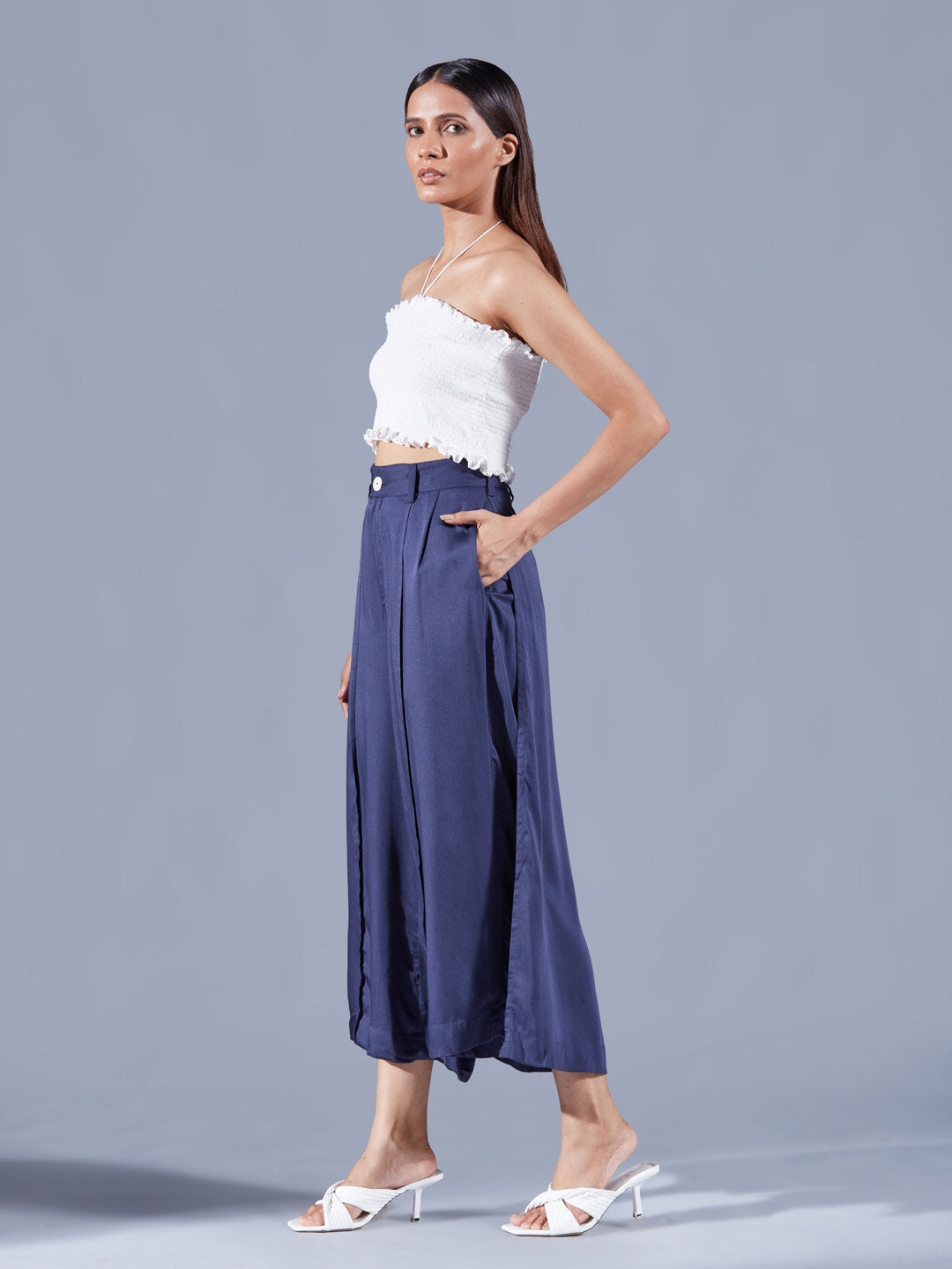 Pocket Side Belted Culotte Pants  Styched Fashion