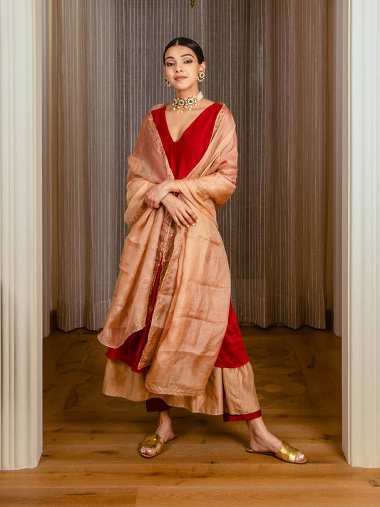 Burnt Red Layered Tunic Set