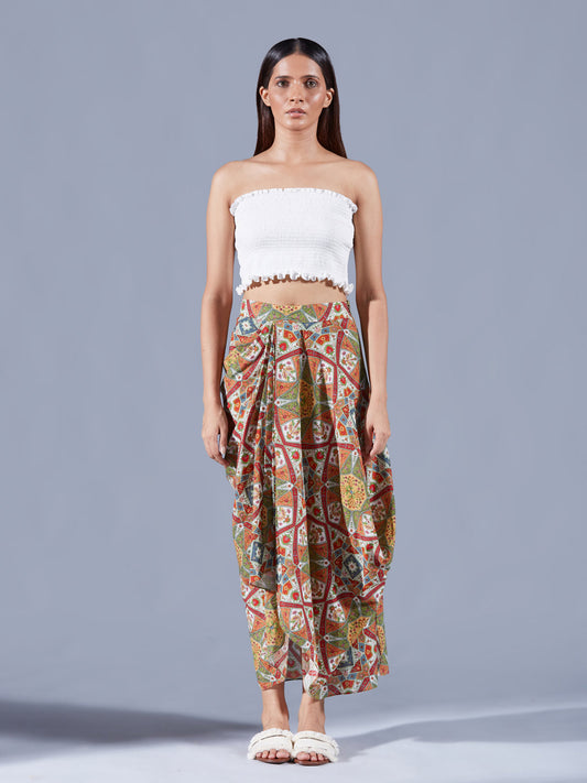 Draped Eirene Asymmetric Skirt Set - Auruhfy India