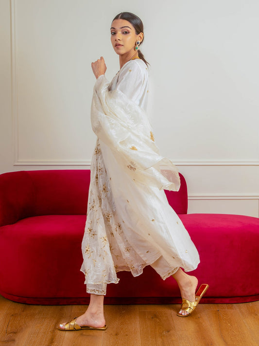 Ecru Chanderi Panel Suit