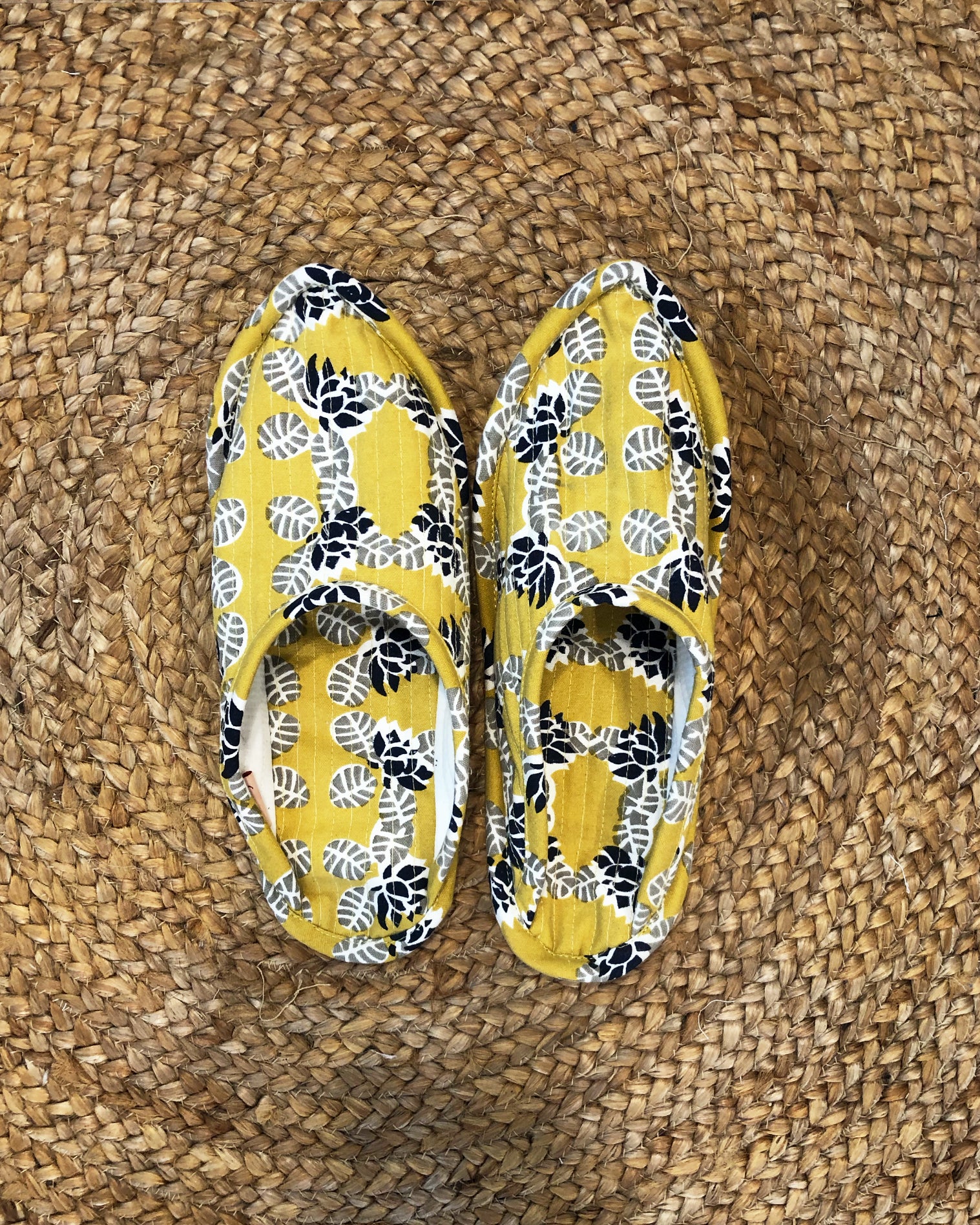Lotus in Pond Print Indoor Slippers (Ochre) - Auruhfy India