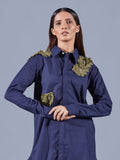 Embellished Midnight Blue Shirt Dress - Auruhfy India
