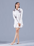 Embellished White Poplin Shirt Dress - Auruhfy India