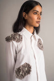 Embellished White Poplin Shirt - Auruhfy India