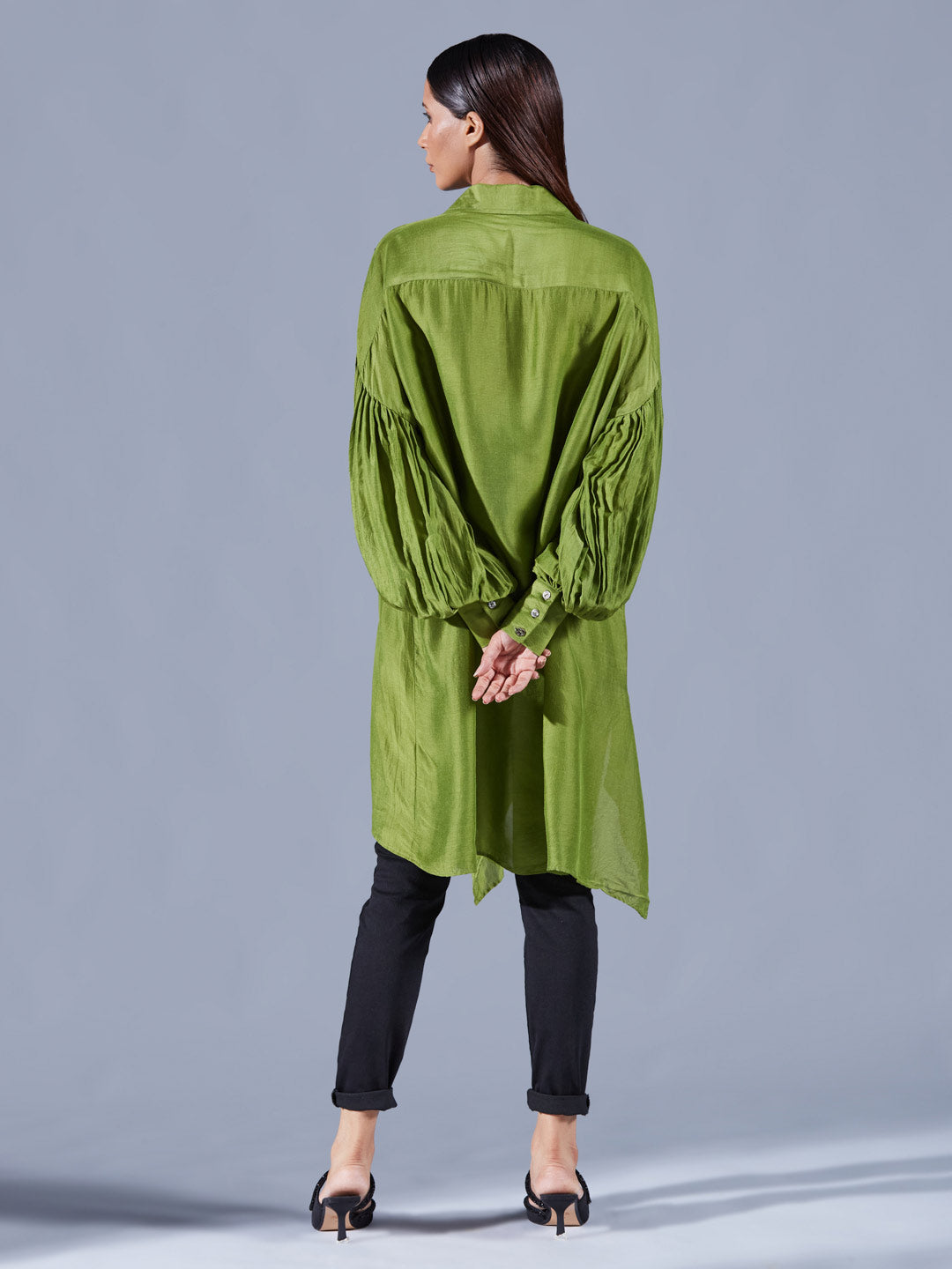 Fern Green Asymmetric Shirt - Auruhfy India