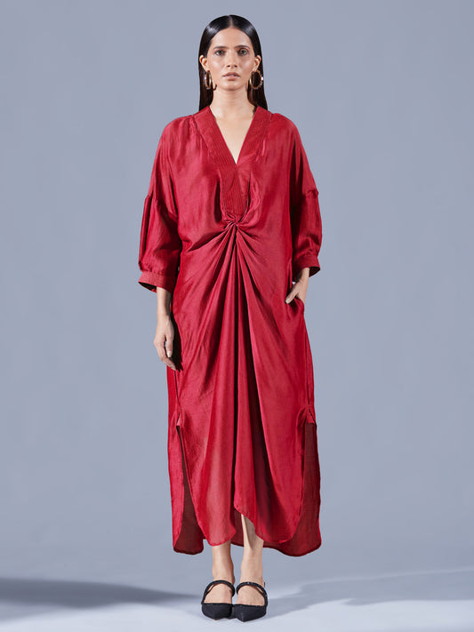 Scarlet Asymmetric Draped Dress - Auruhfy India