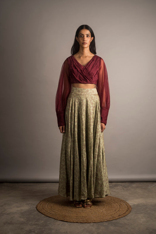 Plum Draped Crop Top - Auruhfy India