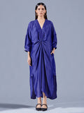Berry Blue Asymmetric Draped Dress - Auruhfy India