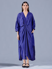 Berry Blue Asymmetric Draped Dress - Auruhfy India