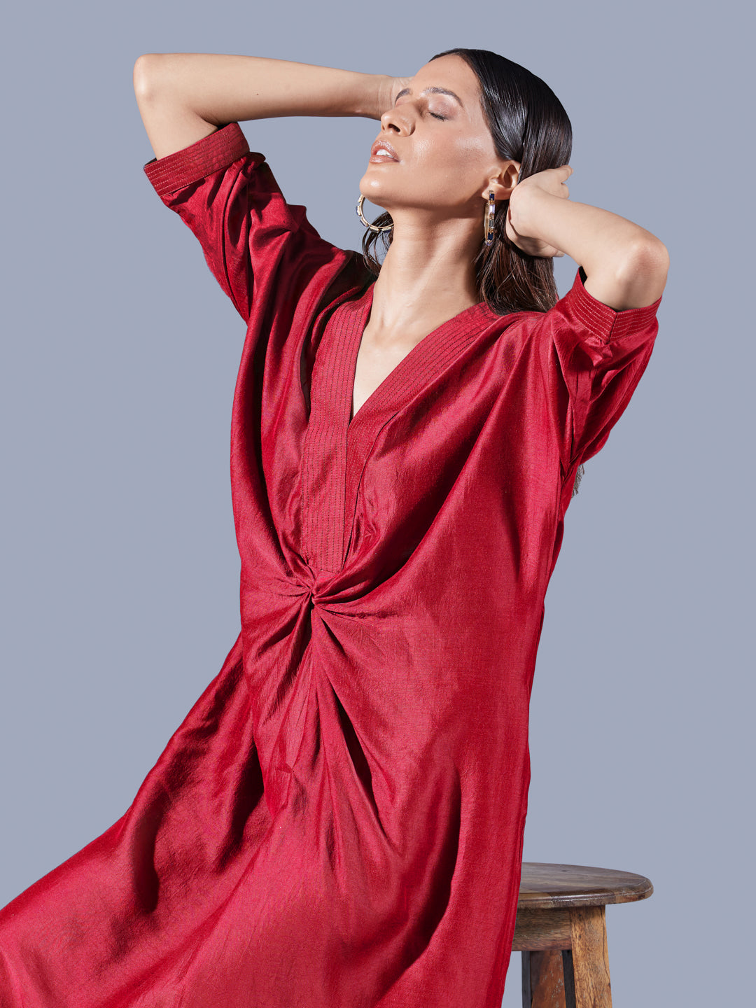 Scarlet Asymmetric Draped Dress - Auruhfy India
