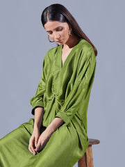 Fern Green Asymmetric Draped Dress - Auruhfy India