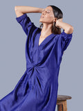 Berry Blue Asymmetric Draped Dress - Auruhfy India