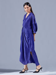 Berry Blue Asymmetric Draped Dress - Auruhfy India